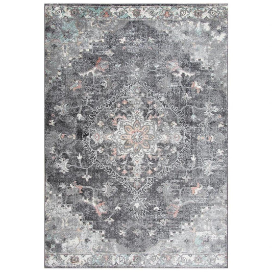 Chur Medallion Gray Kitchen Hallway Runner Rug