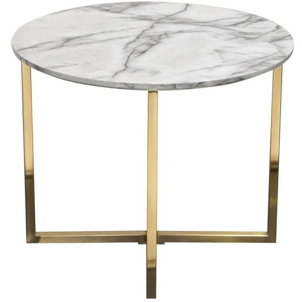 24" Round End Table Faux Marble Top and Gold Metal Frame Side Tables Sideboards and Things  By Diamond Sofa