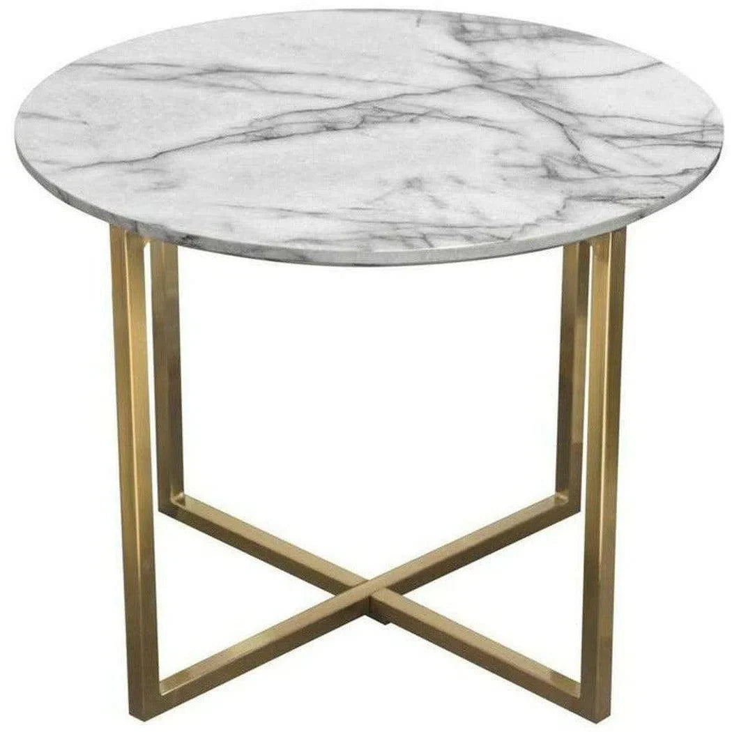 24" Round End Table Faux Marble Top and Gold Metal Frame Side Tables Sideboards and Things  By Diamond Sofa