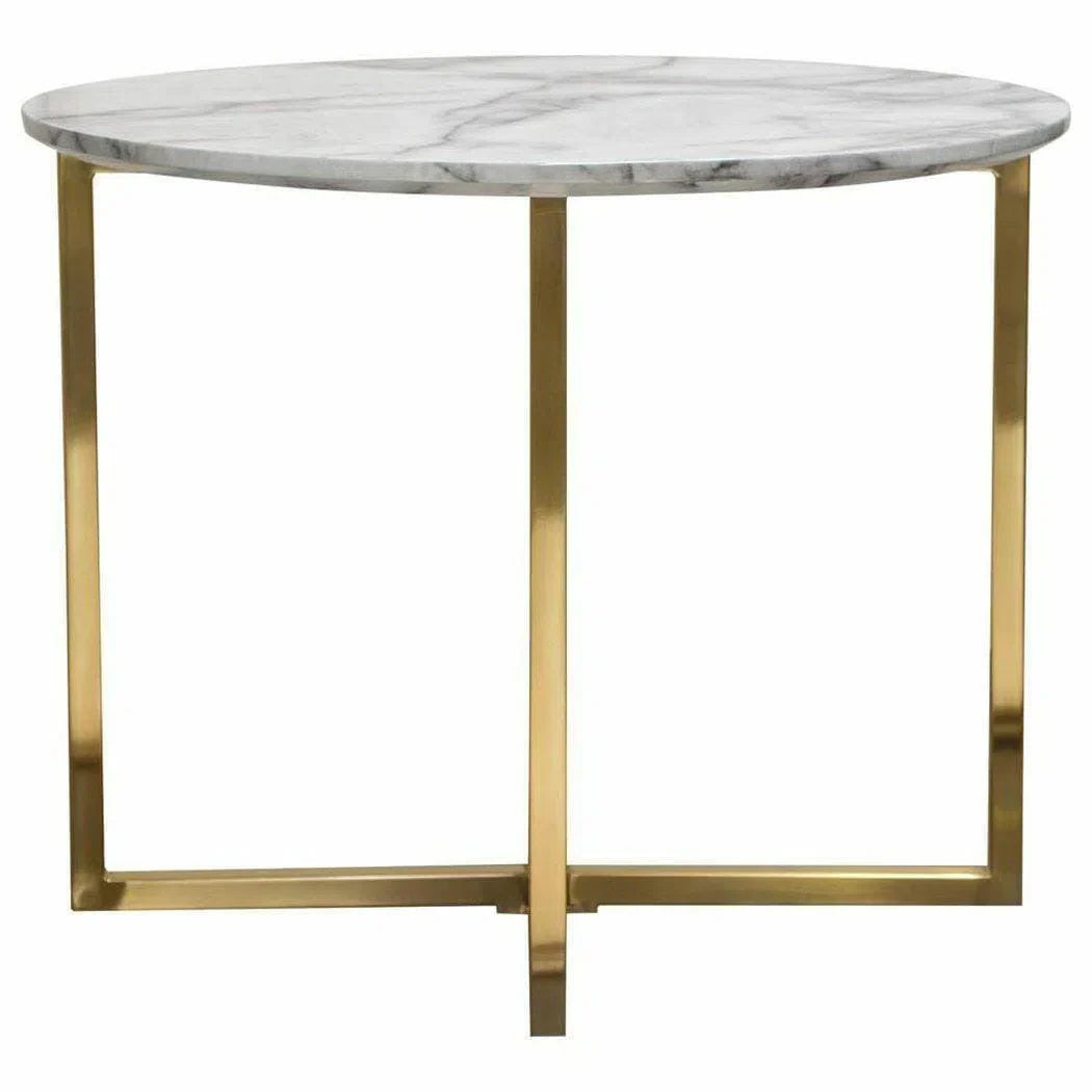 24" Round End Table Faux Marble Top and Gold Metal Frame Side Tables Sideboards and Things  By Diamond Sofa