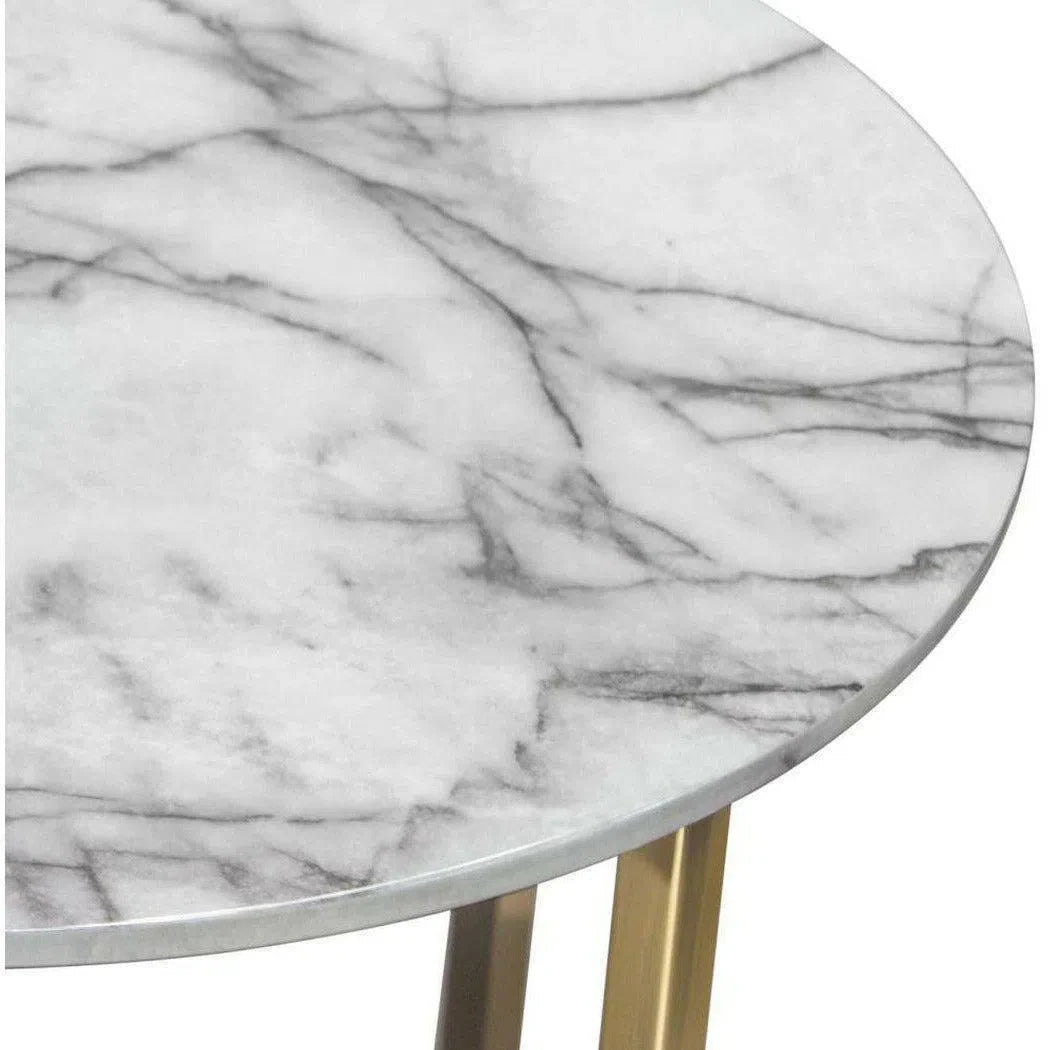 24" Round End Table Faux Marble Top and Gold Metal Frame Side Tables Sideboards and Things  By Diamond Sofa