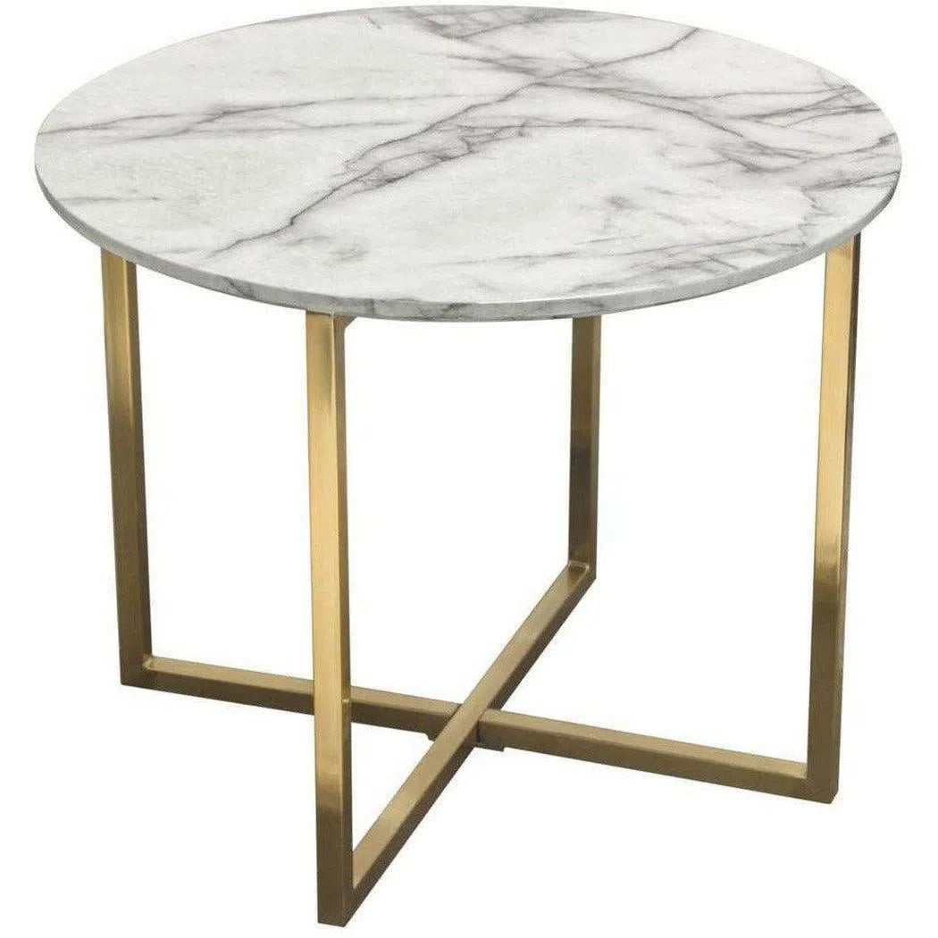 24" Round End Table Faux Marble Top and Gold Metal Frame Side Tables Sideboards and Things  By Diamond Sofa