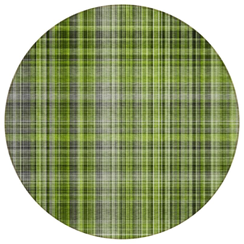 Plaid Green Washable Indoor-Outdoor Rug