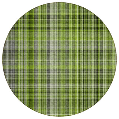 Plaid Green Washable Indoor-Outdoor Rug