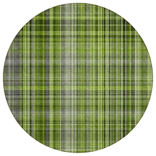 Plaid Green Washable Indoor-Outdoor Rug