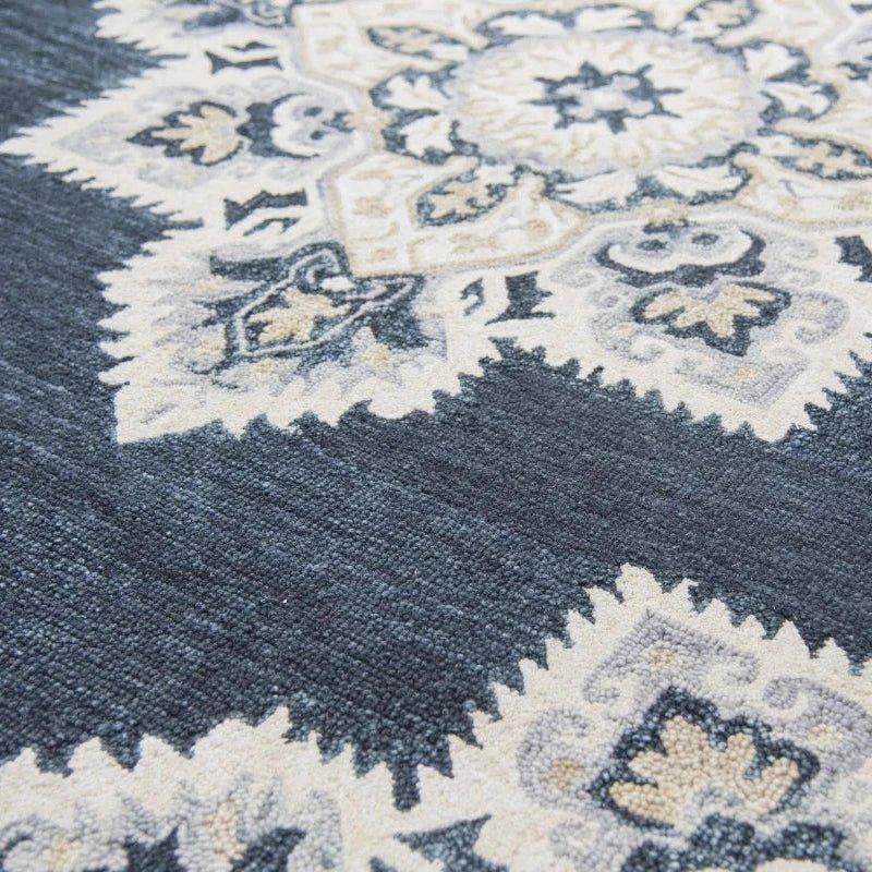 Avit Central Medallion Dark Blue Large Area Rugs - LOOMLAN - LOOMLAN - Area Rugs