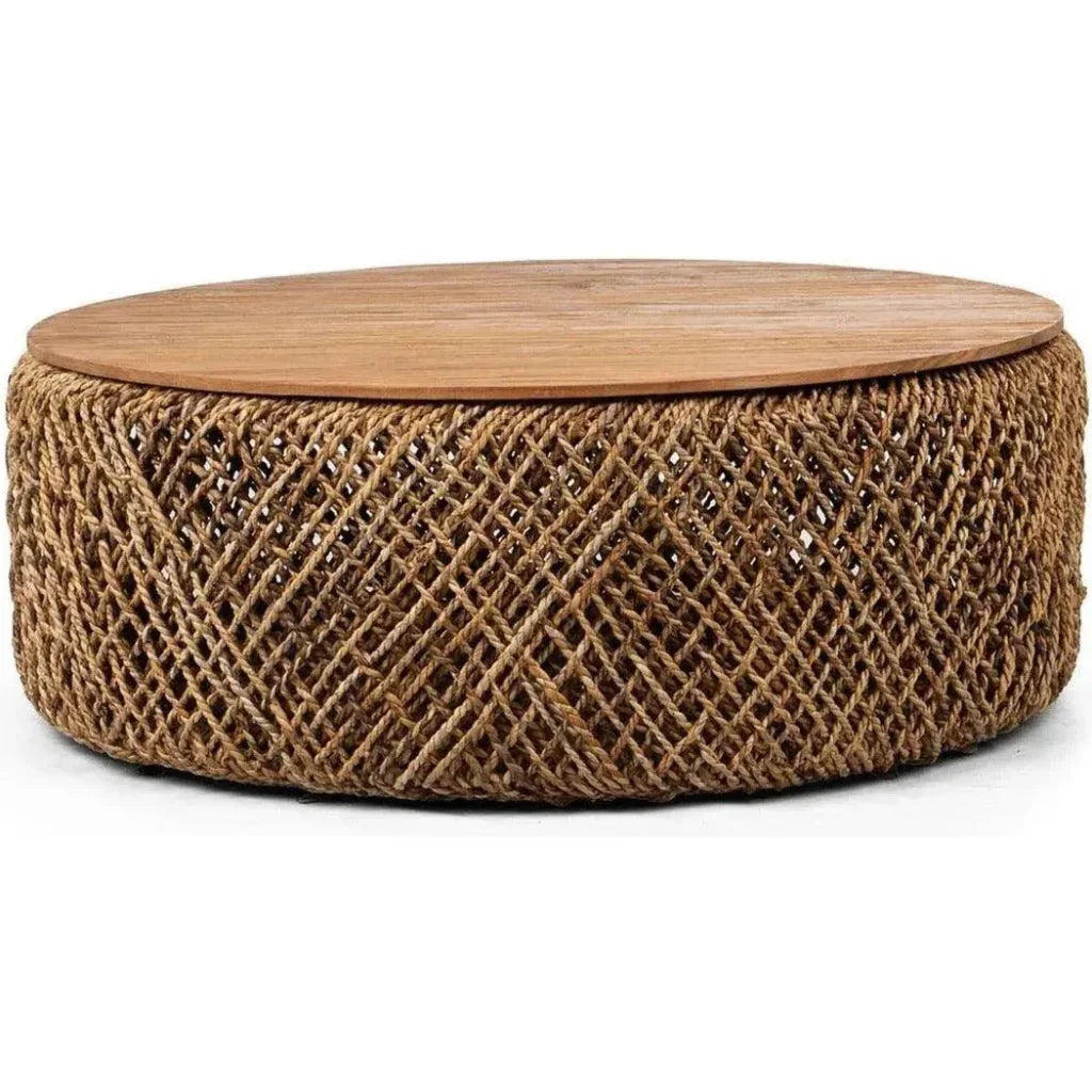 Brown Round Coffee Table Storage Wood Base