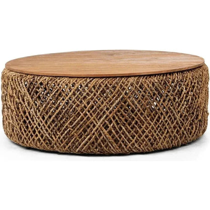 Brown Round Coffee Table Storage Wood Base