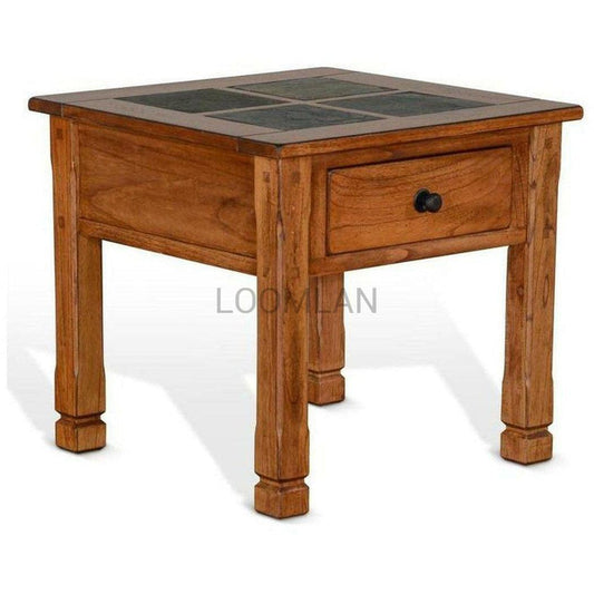 Sunny D Square End Side Table Natural Slate 1 Drawer