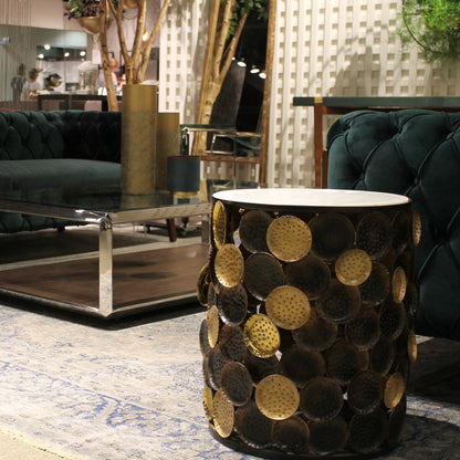 Regal Medallion Iron and Stone Gold Round Side Table