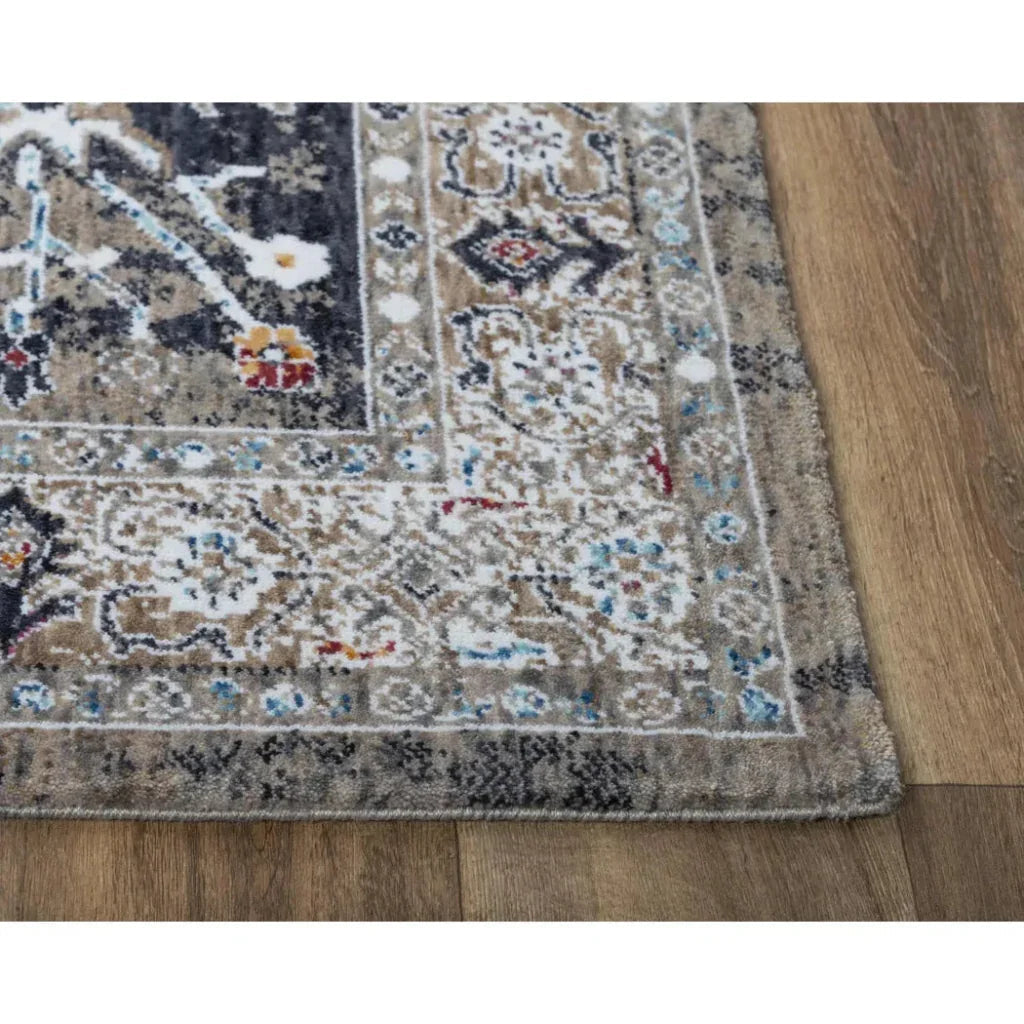 Dika Medallion Charcoal Large Area Rugs For Living Room -- charcoal
