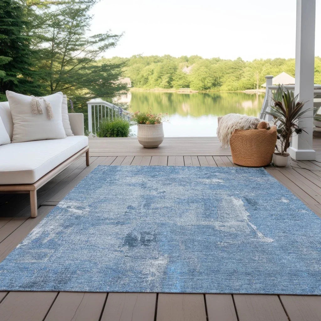 Aria Blue Washable Indoor-Outdoor Rug -- blue