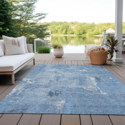 Aria Blue Washable Indoor-Outdoor Rug -- blue