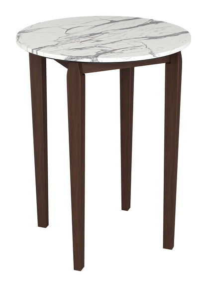 Vernon White Stone and Wood Round Bar Table