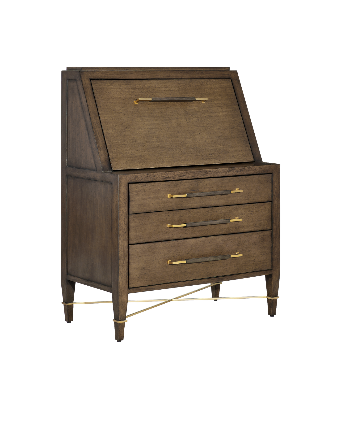 Verona Chanterelle Wood and Metal Brown Secretary Desk