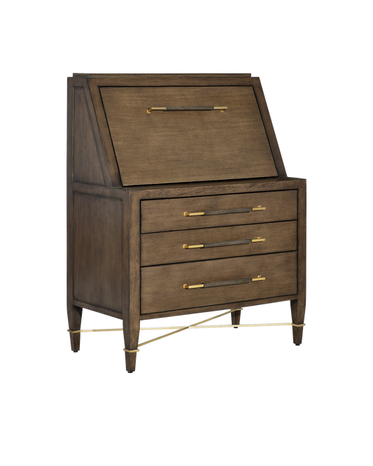 Verona Chanterelle Wood and Metal Brown Secretary Desk