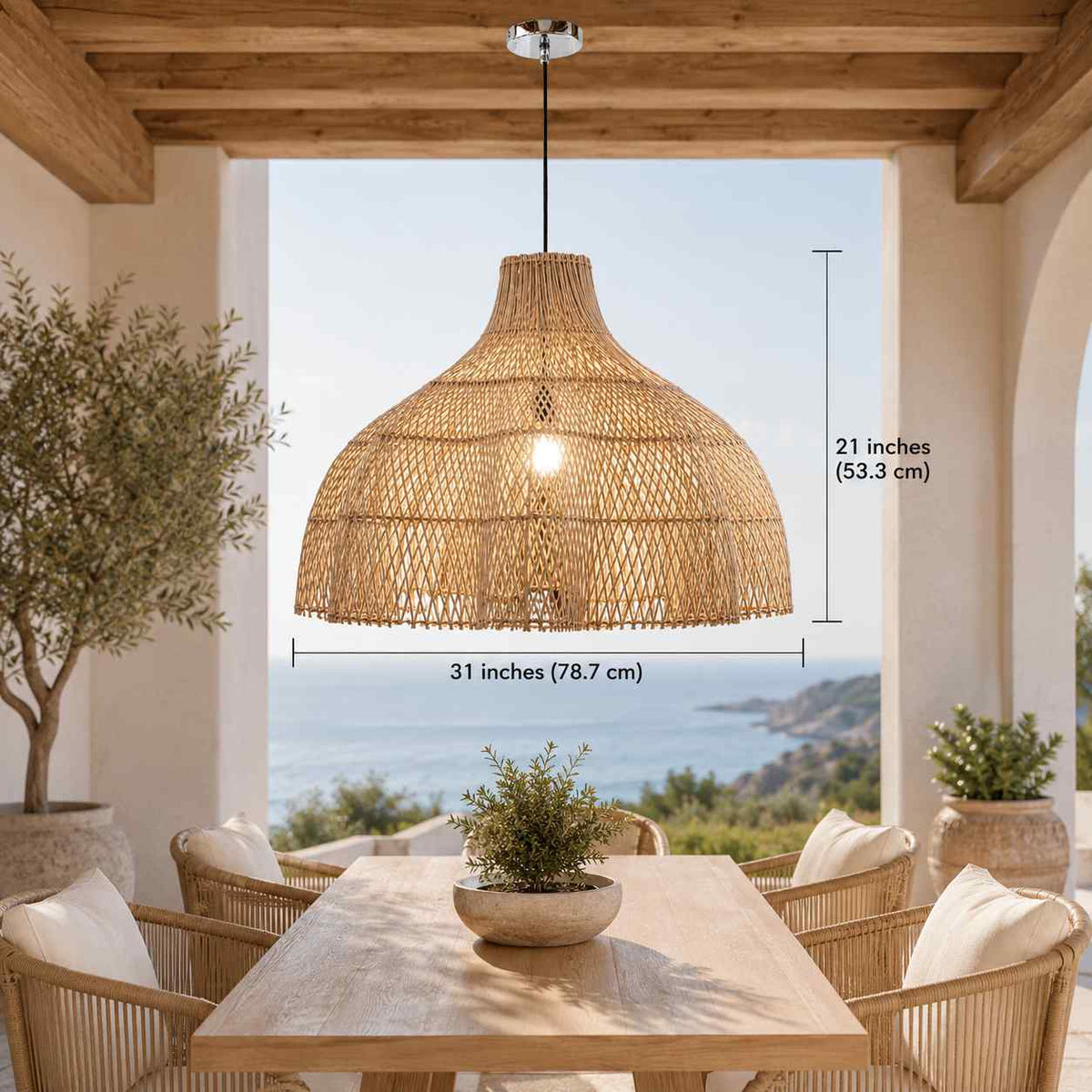Bloom Natural Rattan Wicker Hanging Lamp - view 3