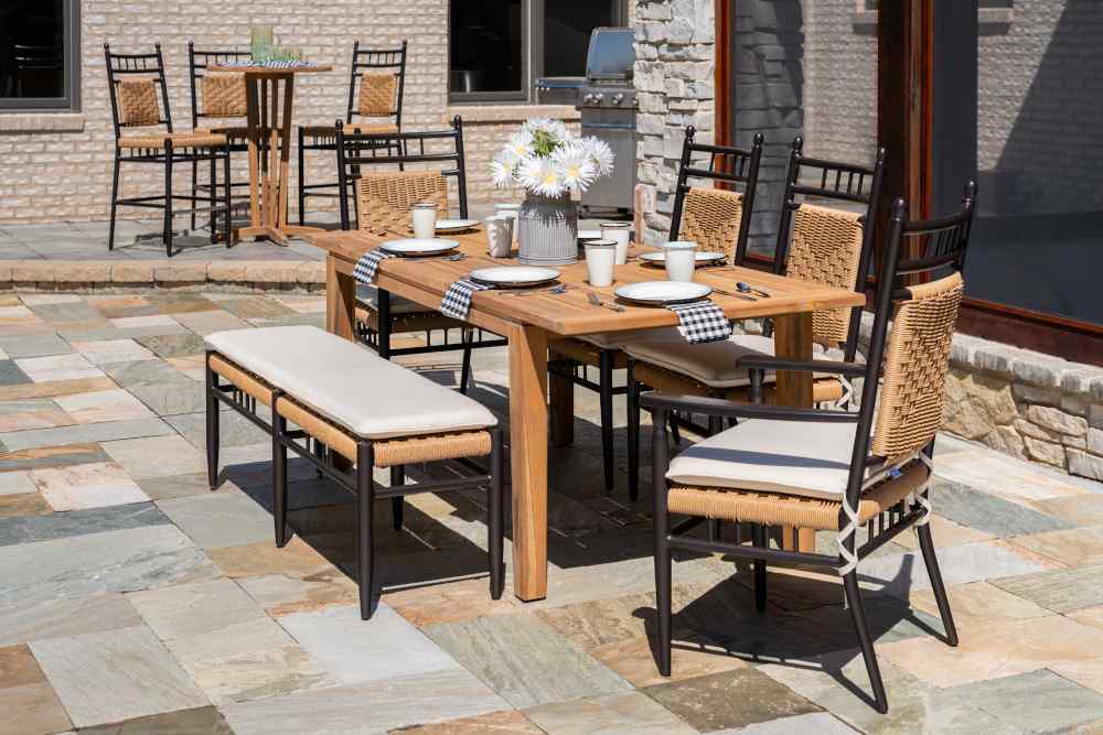 Teak Butterfly Leaf Umbrella Outdoor Dining Table-Outdoor Dining Tables-Lloyd Flanders-Sideboads And Things