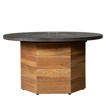 Teak Outdoor Fire Table with Round Faux Concrete Top-Outdoor Fire Tables-Lloyd Flanders-Sideboads And Things