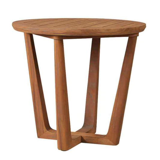 Lloyd Flanders Teak Round Sled Base Outdoor End Table