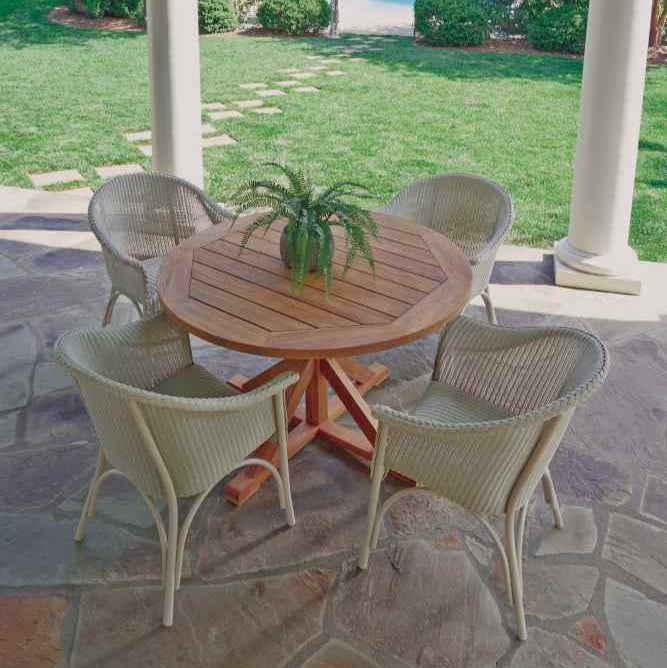 Teak Round Cross Base Outdoor Dining Table-Outdoor Dining Tables-Lloyd Flanders-Sideboads And Things