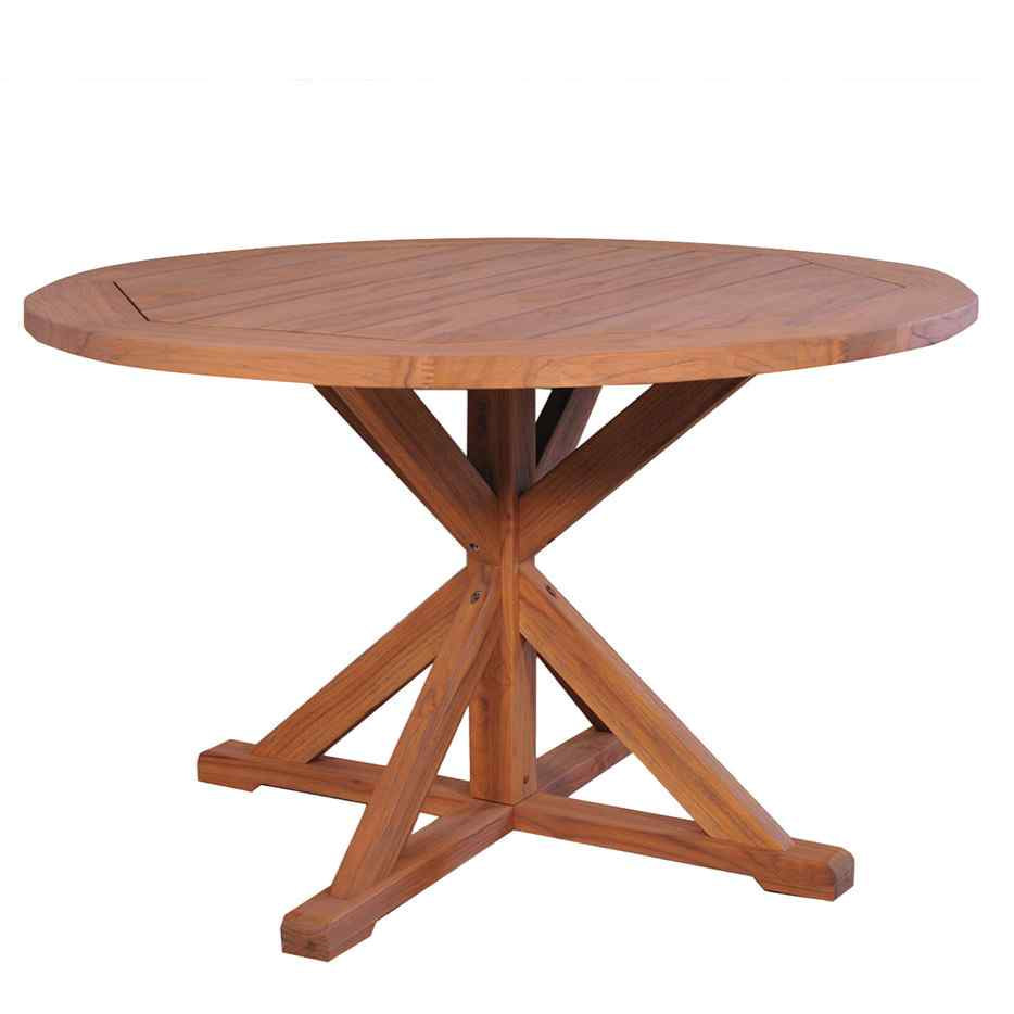 Teak Round Cross Base Outdoor Dining Table-Outdoor Dining Tables-Lloyd Flanders-Sideboads And Things