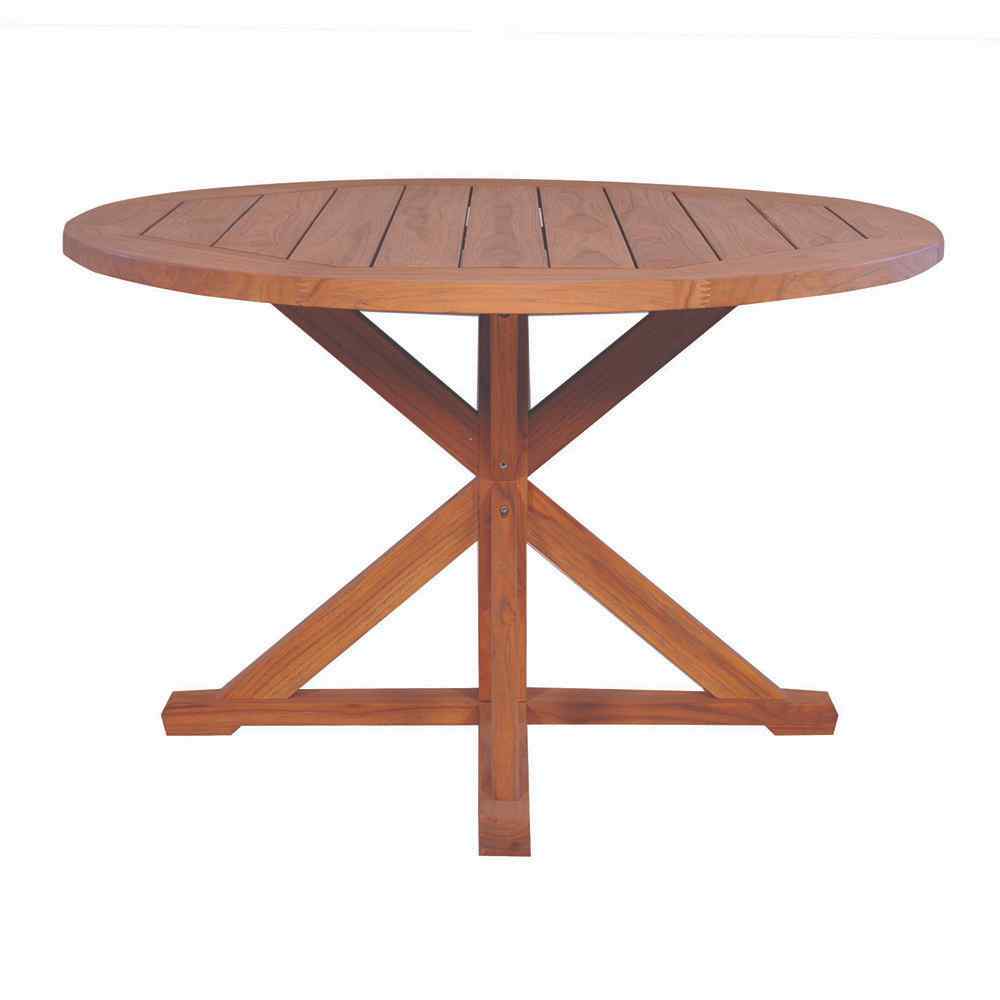 Teak Round Cross Base Outdoor Dining Table-Outdoor Dining Tables-Lloyd Flanders-Sideboads And Things