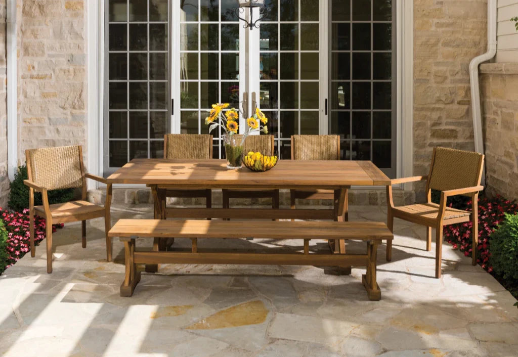 Lloyd Flanders Loom Loom Back Teak Outdoor Dining Armchair