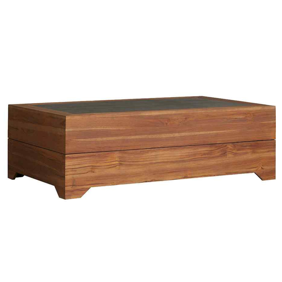 Teak Outdoor Cocktail Table with Faux Concrete Inset-Outdoor Coffee Tables-Lloyd Flanders-Sideboads And Things