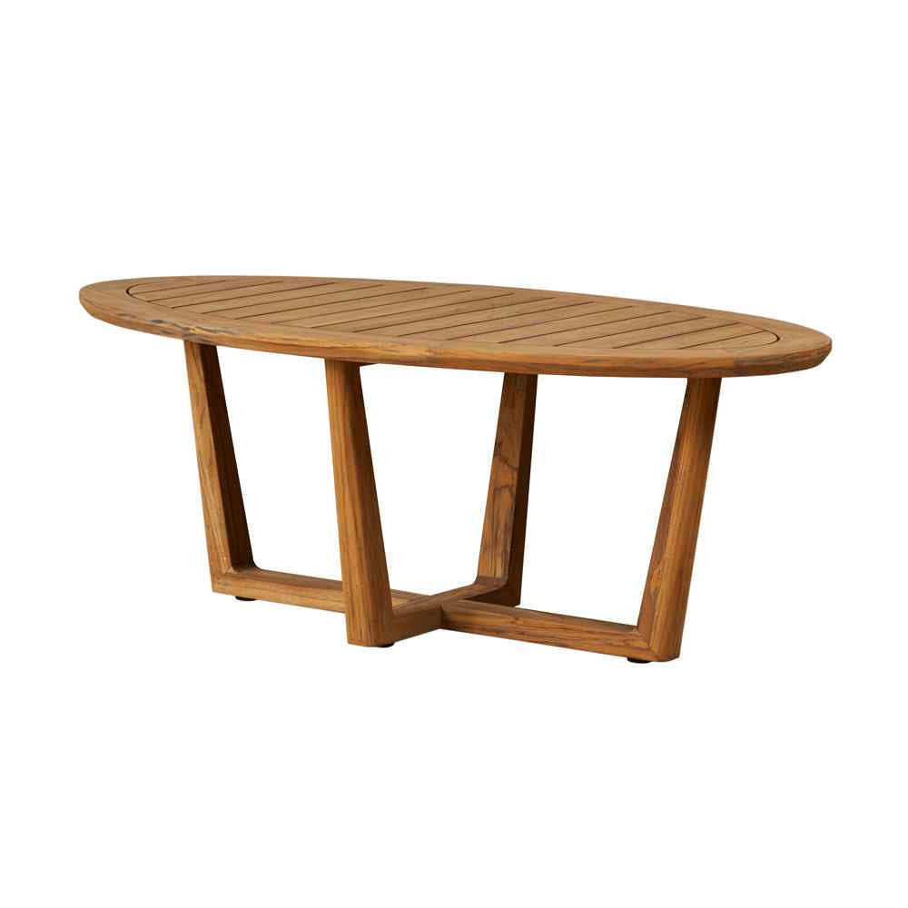 Teak Oval Sled Base Outdoor Cocktail Table-Outdoor Coffee Tables-Lloyd Flanders-Sideboads And Things