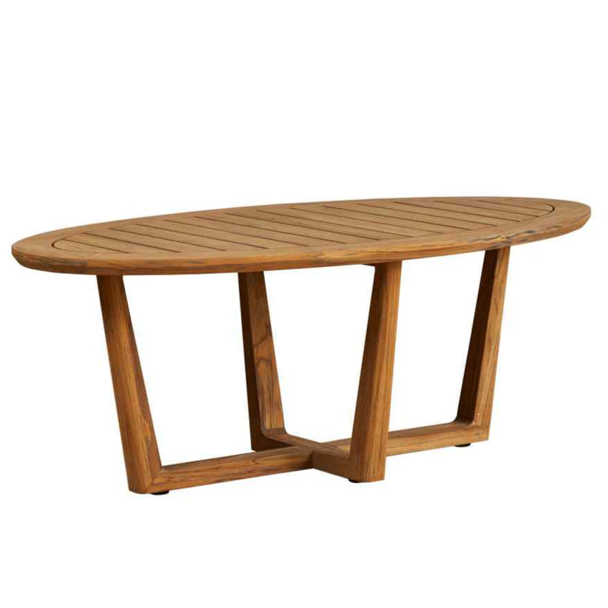 Teak Oval Sled Base Outdoor Cocktail Table-Outdoor Coffee Tables-Lloyd Flanders-Sideboads And Things