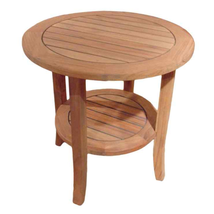 Lloyd Flanders Teak Round Tapered Leg Outdoor End Table with Shelf
