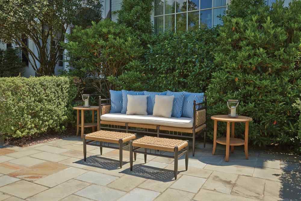 Lloyd Flanders Teak Round Tapered Leg Outdoor End Table with Shelf