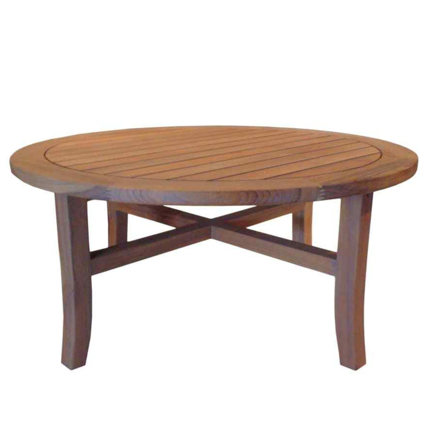 Lloyd Flanders Teak Round Tapered Leg Outdoor Cocktail Table