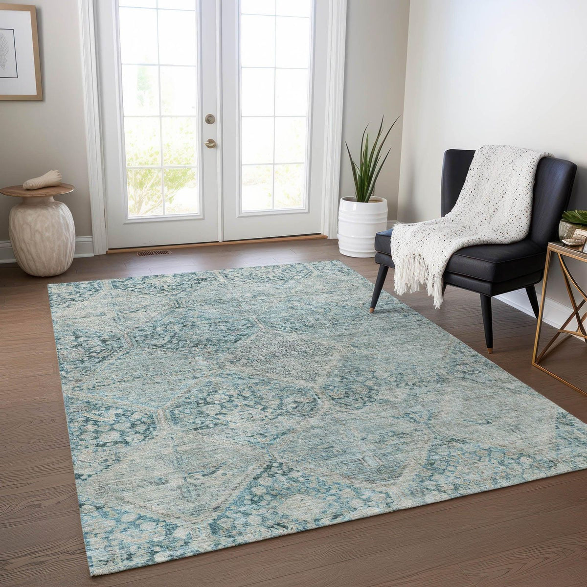 Iriius Blue Washable Indoor-Outdoor Rug -- blue