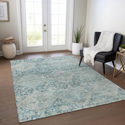 Iriius Blue Washable Indoor-Outdoor Rug -- blue