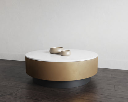 Zelda Coffee Table Modern White Marble Top Black Base