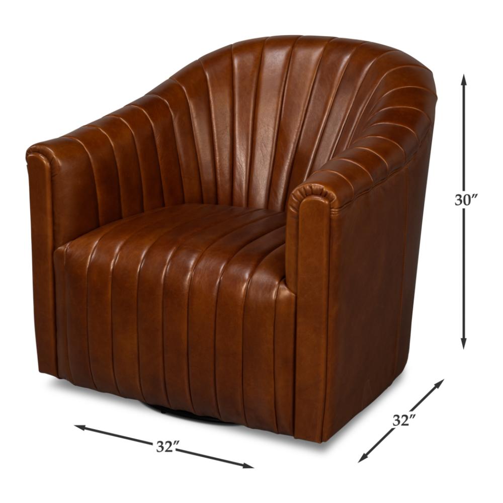Essex Havana Brown Leather Swivel Chair - Heirloom Quality - view 12