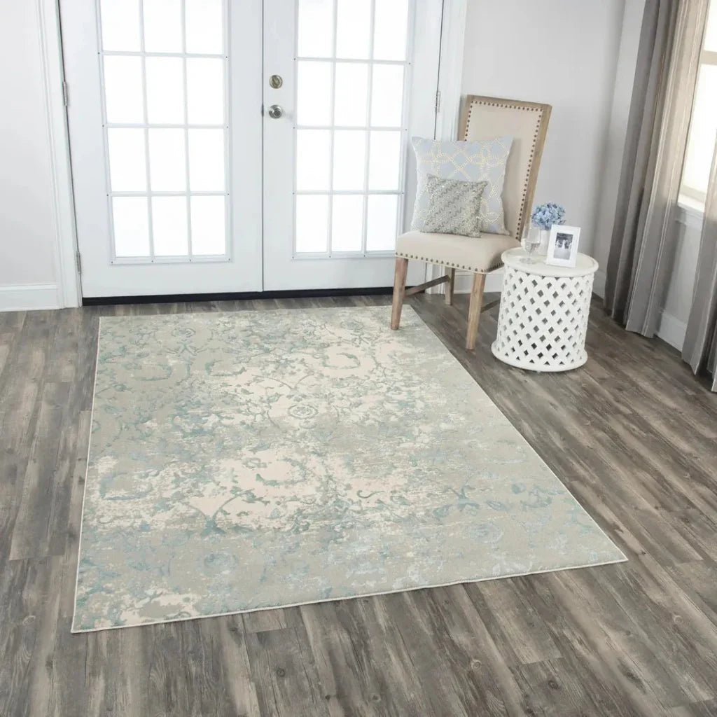 Boru Scroll Blue Kitchen Hallway Runner Rug -- blue