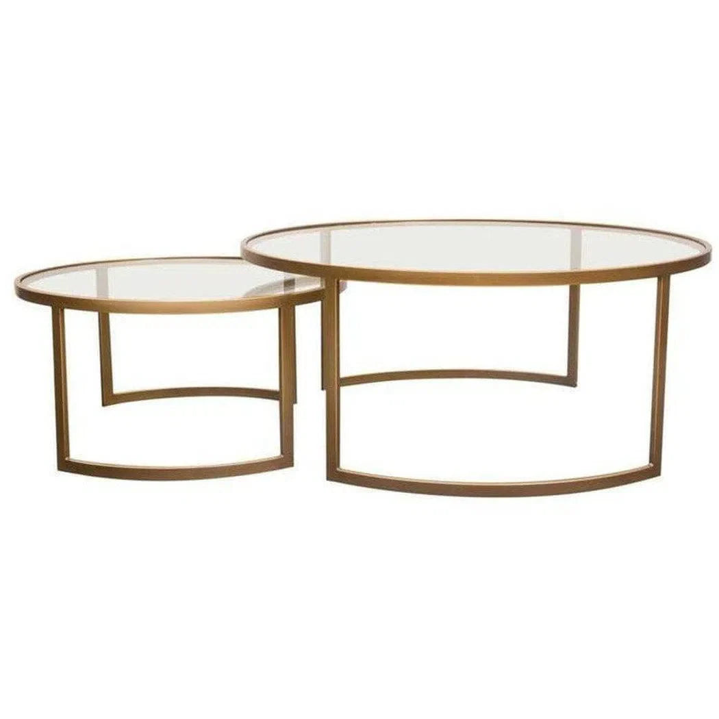 2PC Round Nesting Table Set Gold Frame Clear Glass Tops Coffee Tables Sideboards and Things  By Diamond Sofa