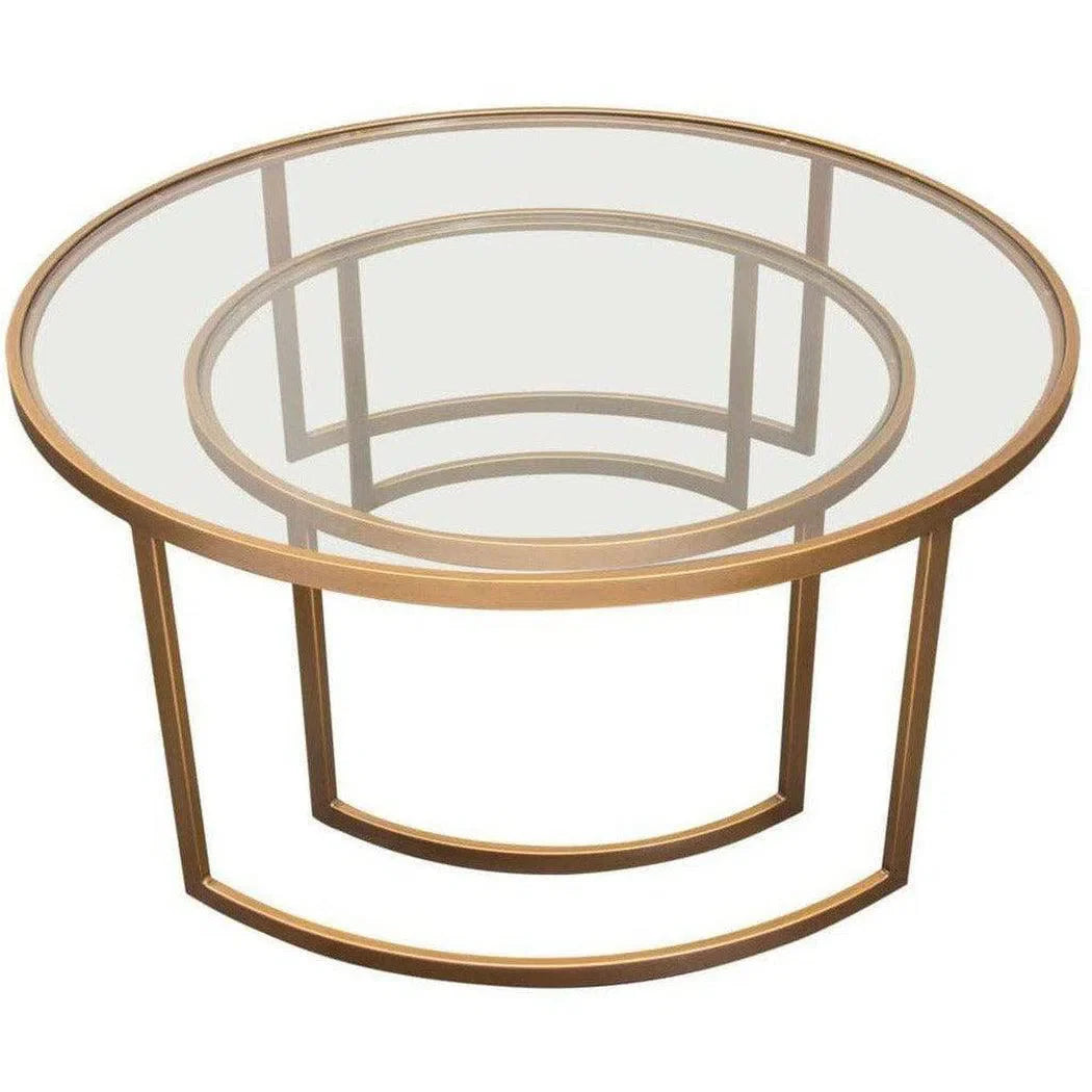 2PC Round Nesting Table Set Gold Frame Clear Glass Tops Coffee Tables Sideboards and Things  By Diamond Sofa