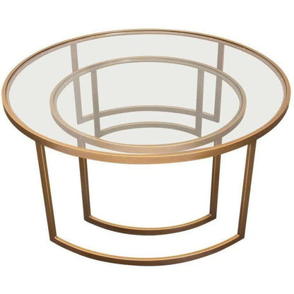 2PC Round Nesting Table Set Gold Frame Clear Glass Tops Coffee Tables Sideboards and Things  By Diamond Sofa