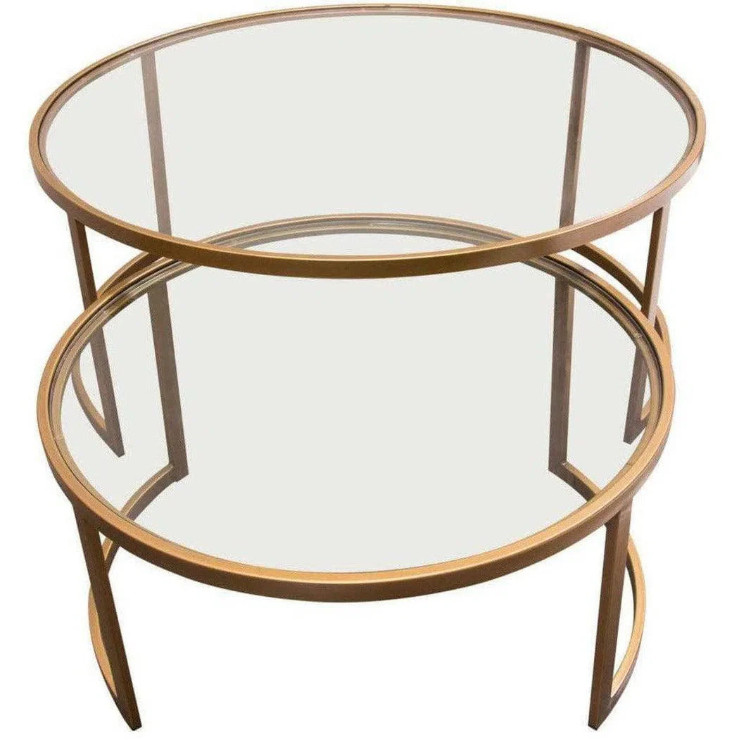 2PC Round Nesting Table Set Gold Frame Clear Glass Tops Coffee Tables Sideboards and Things  By Diamond Sofa