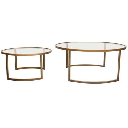 2PC Round Nesting Table Set Gold Frame Clear Glass Tops Coffee Tables Sideboards and Things  By Diamond Sofa