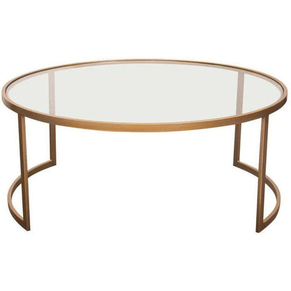 2PC Round Nesting Table Set Gold Frame Clear Glass Tops Coffee Tables Sideboards and Things  By Diamond Sofa