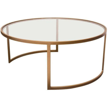 2PC Round Nesting Table Set Gold Frame Clear Glass Tops Coffee Tables Sideboards and Things  By Diamond Sofa