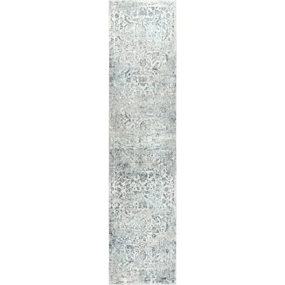 Boxy Scroll Gray Kitchen Hallway Runner Rug
