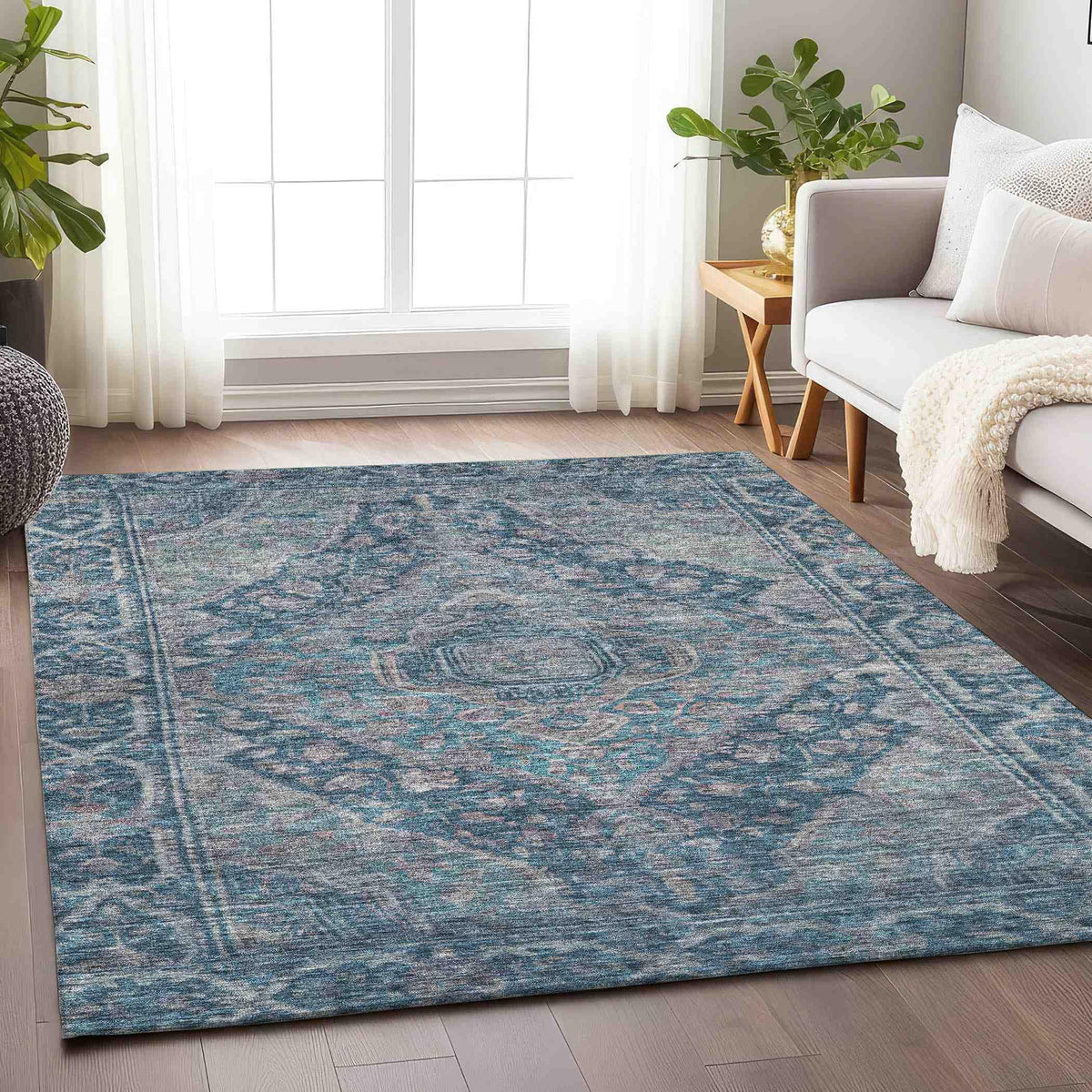 Kaelanor Blue Washable Indoor-Outdoor Rug -- blue