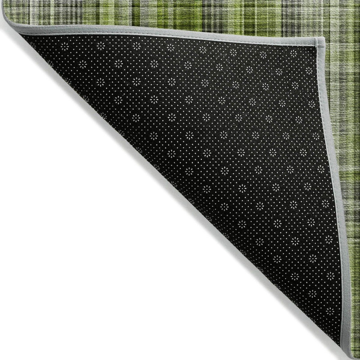 Plaid Green Washable Indoor-Outdoor Rug