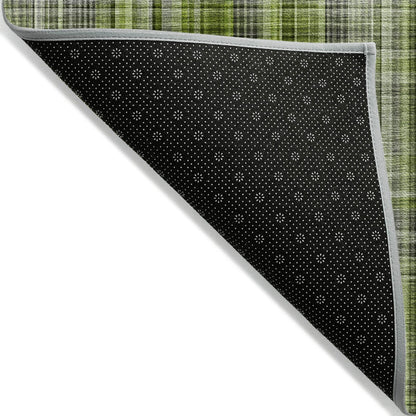 Plaid Green Washable Indoor-Outdoor Rug